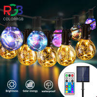 ColorRGB,Solar Outdoor String Lights,Solar &amp; USB Dual Power G40 Globe String Lights for Backyard Pergola Party Bistro