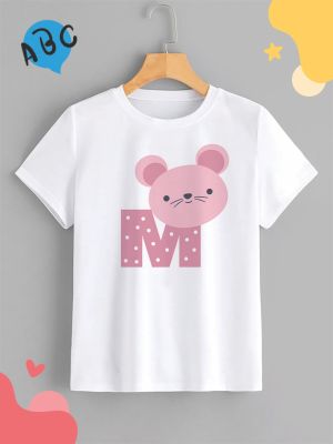 เสื้อยืดลายอักษร ABC ชุดสัตว์โลกน่ารัก อักษร M