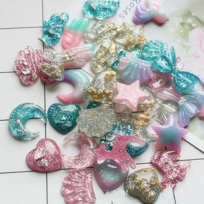 4Pcs Diy Romantic Glitter Color Resin Star Moon Love Heart For Hair Accessories Making Phone Decal Scrapbooking