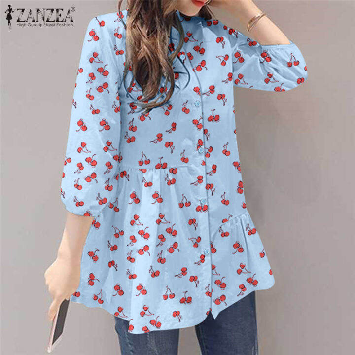 สินค้ามาใหม่-จัดส่งฟรี-fancystyle-zanzea-เสื้อเชิ้ตแขน3-4คอหลวมพิมพ์ลายเชอร์รี่เสื้อเชิ้ต-7