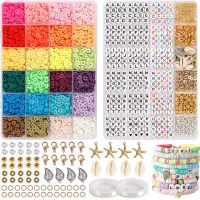 7300pcs Polymer Clay Beads Set Colorful Flat Chip Beads For Boho Bracelet Necklce Letter/Gold Beads Making Accessories Kit DIY
