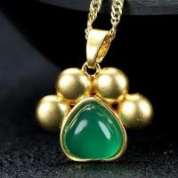 ธรรมชาติสีเขียวหยกแมวกรงเล็บจี้สร้อยคอผู้หญิงเครื่องประดับ Fine พม่า Jadeite 24พันจริงทองชุบทองแดงโชคดีพระเครื่องของขวัญ