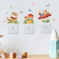 Animal Dog Cat Fox Mushroom Colorful Butterfly Switch Sticker Wall Stickers for Kids Room Nursery Decration Wallpaper Wall Stickers Decals