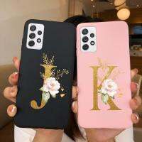 เคสฝาหลังซิลิโคนเคลือบตัวหนังสือลายดอกไม้สำหรับ Samsung Galaxy A72 4G 5G เคสด้านหลังโทรศัพท์กันลื่นตัวอักษร26 A-Z สำหรับ SamsungA72 GalaxyA72เคสกันกระแทกแบบเรียบง่ายกันกระแทกของขวัญสำหรับเพื่อนง่าย