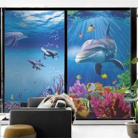 Window Film Privacy Underwater Ocean Glass Sticker UV Blocking Heat Control Window Coverings Window Tint for Homedecor