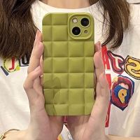 3D เคสโทรศัพท์มือถือแบบนิ่ม For iPhone เคสไอโฟน11 14 12 13 Pro Max 7 8 Plus X XR XS Max SE 2020 เคสโทรศัพท์สีทึบสำหรับ กันกระแทก สีพื้น สีเขียว กรณี