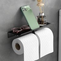 Matte Black Double Toilet Roll Paper Holder Bathroom Accessories WC Towel Holder Rack Shelf Aluminum Material Toilet Roll Holders