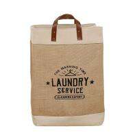 D0LF Large Capacity Jute Tote Bags Soft Leather Handles Collapsible Laundry Basket