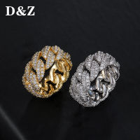 D&amp;Z Cuban Link Chain Ring Mens Hip Hop Gold Color Iced Out Cubic Zircon Jewelry Rings 8 9 10 11 Five Size