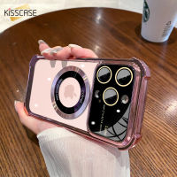 KISSCASE ใสดูหรูหราสำหรับ Magsafe เคสชาร์จโทรศัพท์ไร้สายสำหรับ IPhone 14 13 12 11 Pro Max 14 Plus สี่มุมหน้าต่างขนาดใหญ่ป้องกันการตกหล่น