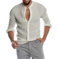 New men pure linen collar cardigan loose man long-sleeved