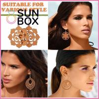 SUN BOX หัตถกรรม ต่างหูไม้ ทำด้วยไม้ โบฮีเมียน ต่างหูห้อย แอฟริกัน จี้ การทำต่างหู