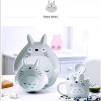 4pcs Cartoon Animal Shape Rabbit Totoro Design Children Tableware Dinner Plate Bowl Mug Dinnerware Sets For Kid Cutlery Set