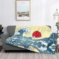 3D Japan Kanagawa Surfing Pattern Blanket Flannel Retro Super Soft Blanket Airplane Travel Bedroom