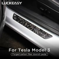 For Tesla Model 3 Car Door Sill Protection Decoration Sticker Model3 2023 Forged Marble Dry Carbon Fiber Door Sill Strips