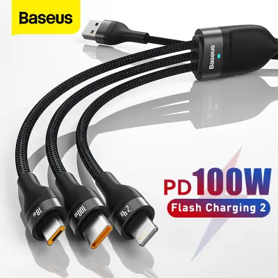 Baseus Official Store สายชาร์จเร็ว สายชาร์จหลายหัว 3 in 1 USB C Cable PD 100W Super for iPhone 13 Pro 12 11 Micro USB Type-C Wire Cord
