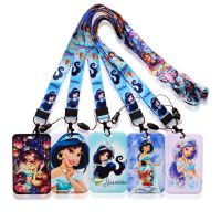 Disney Jasmine Princess Identification Card Holder lanyards Cartoon Aladin Card Case ID Badge Holders Business Retractable Clip Card Holders