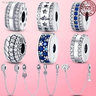 ☁✌▤ Clasp Clip 925 Silver Safety Chain Clip Charms Star Beads Stopper fit Original Pandoradora Bracelet Original DIY Jewelry Making