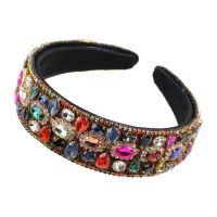 Chunky Colorful Glass Crystal Bead Headband for Women Fashion New Big Teardrop Rhinestone Black Band Metal Hairband Hair Jewelry