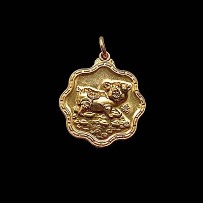 เหรียญหมูนำโชคนักษัตรหมูด้านหลังเสือวัดมังกรกมลาวาสเล่งเน่ยยี่จ.กรุงเทพปีพ.ศ.2562เนื้อกะไหล่ทอง