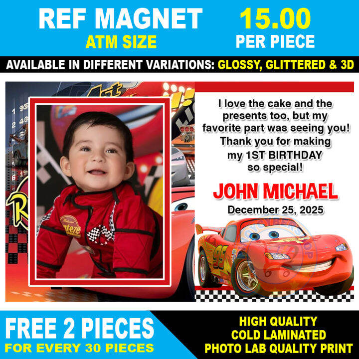 Cars Ref Souvenir for Birthday Christening Baptismal Baptism