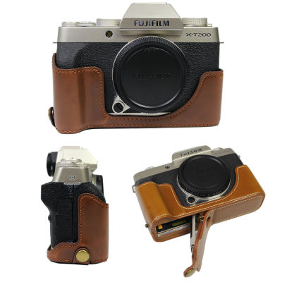 กระเป๋ากล้องหนัง PU แบบพกพาสำหรับ Fujifilm X-T200 XT200กล้องครึ่งฝาครอบร่างกายเปลือกด้านล่าง