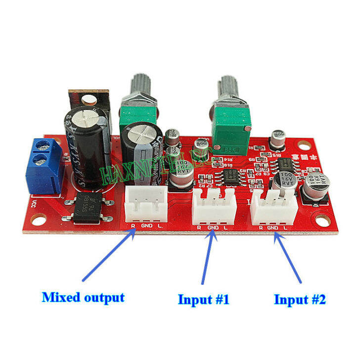 Two Channel Stereo Audio Signal Mixer NE5532 Preamplifier Mixing Board