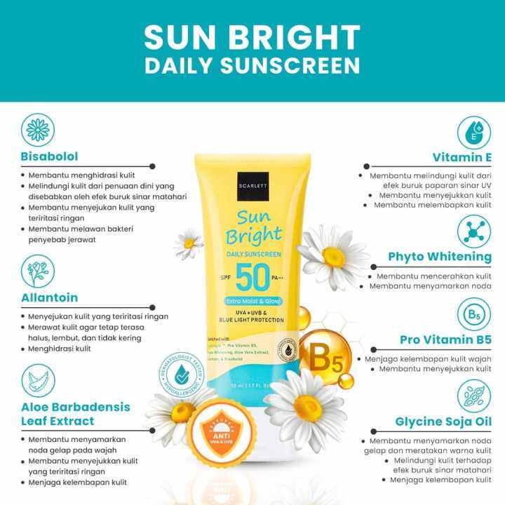 SCARLETT Sunscreen SPF 50PA+++ Sun Bright Daily Sunscreen Lazada