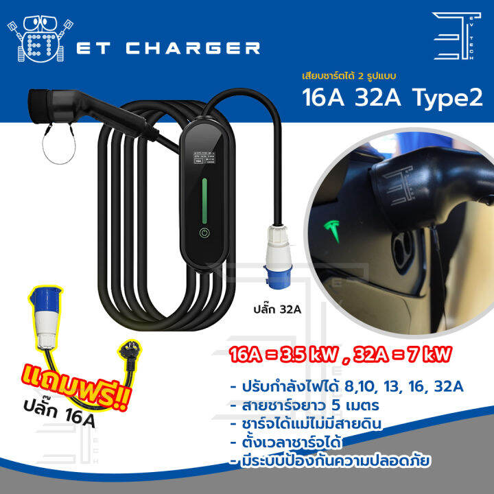 อุปกรณ์ชาร์จไฟ-7kw-type2-รับประกัน-2ปี-สาย-5-เมตร-ปรับกำลังไฟได้-5ระดับ-ev-charger-type-2-ที่ชาร์จรถไฟฟ้า-สถานีชาร์จ-สำหรับ-tesla-byd-atto-3-volvo-haval-mg-bev-phev