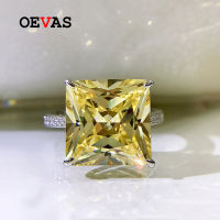 OEVAS 100 925 Sterling Silver Square Yellow High Carbon Diamond Rings For Women Sparkling Wedding Party Fine Jewelry Wholesale