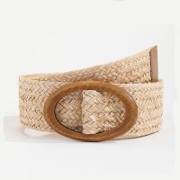 Vintage Bohemia Round Buckle Elastic Braided Belts Women Summer Wild Linen Weave Wide Belt PP Straw Waistband Wholesale Hot Sale