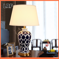 LRF Pastoral Style Copper Ceramic bed lamp American Ceramic Table Lamp Desk Lamp Bedroom Beside Lamp with Fabric Shade White Hand-painted (Energy Class A++) - intl