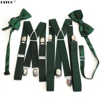 Blackish Green Men 39;s Women Suspenders Bow tie Sets High Elastic Strap Strong 4 clips-on Suspender Neck tie set Adult Kids boys