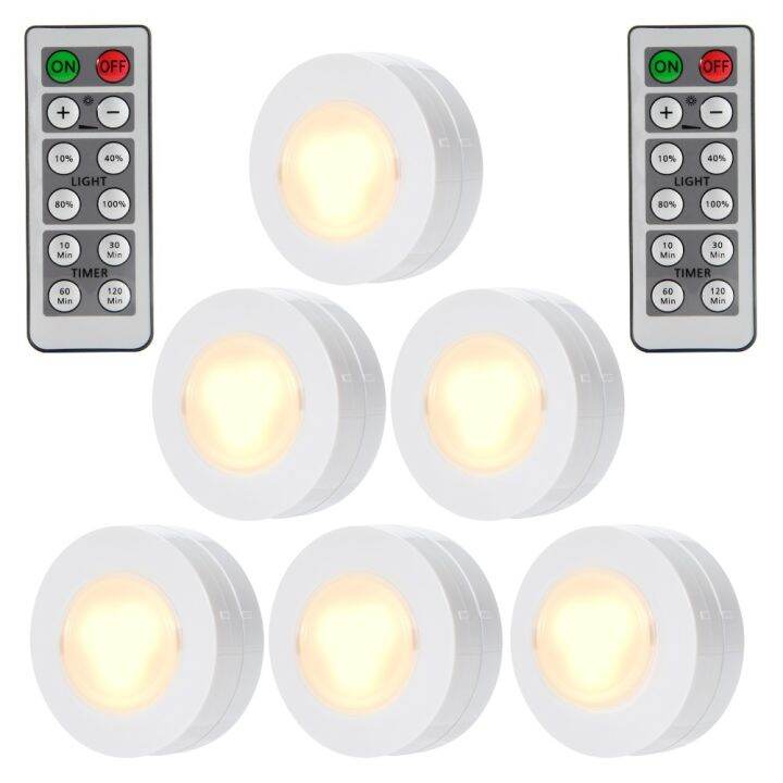 6 Packed LED Puck Lights Remote Controlled Diminable Closet Battery