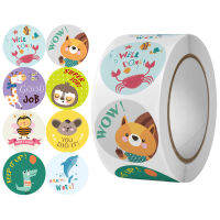 500pcs stickersroll to encourage kindergarten teachers cartoon hand-painted cute round animal sealing stickers wrapping paper