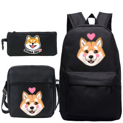 3ชิ้นเซ็ต Shiba Inu กระเป๋าเป้สะพายหลังสำหรับเด็กน่ารักสุนัข Mochila Kawaii โรงเรียนกระเป๋านักเรียนกลับไปที่โรงเรียนเป้เด็กสาว R Ucksack