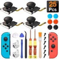 (4 Pack) 3D แท่งอะนาล็อกชุดซ่อมสำหรับ Nintendo Switch จอยที่สามารถนำมาประกอบกันได้พร้อมหัวเข็มขัดโลหะ/ไขควง/Thumbstick Grips