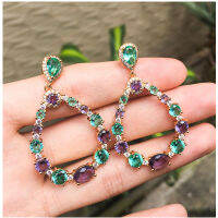 Imitation Jewelry Shining Contrast Color Glass Stone Zircon Waterdrop Bridal Earrings