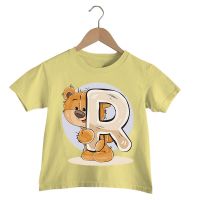 26 Alphabet Bear Graphic Girls Boys Clothes Cartoon Fashion T Shirt Kawaii Animal Tshirt Summer O-neck Kids Alphabet T-shirt