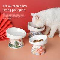 Ceramic Cat Bowl Feeder with Mat Raised Stand Bone China Cervical Protect Food Water Ceramic Bowl for Cat Small Dog Supplies