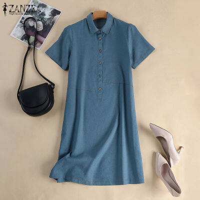 (สินค้ามาใหม่)(จัดส่งฟรี)Fancystyle ZANZEA เสื้อยีนส์วินเทจของผู้หญิงเสื้อซันเดรสลำลองทรงหลวม #8