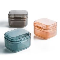 Portable Denture Storage Box with Strainer Basket Plastic Mouth Guard Denture Soaking Container Cleaning Case