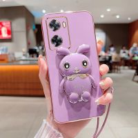 【Small M trend phone case】กระต่าย Bracket ชุบสำหรับ OPPO A74 A15 A16 A54 A55 A17 A57 A94 A95 A1 Pro A36 A52 A58 A56S A54S 3D Astronaut Cover