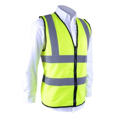 ZIPPED UNI SAFETY VEST WITH REFLECTOR FLUORESCENT YELLOW L-2XL CONTRACTOR SECURITY