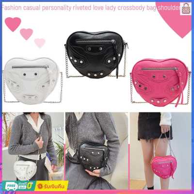 【Fast Delivery】Fashion Exquisite Clutch Bag Love Heart Shaped Cross Body Bags Chains Rivet PU Leather Soft Casual Simple for Weekend Vacation