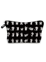 Cartoon Cat Double Sided Printed Cosmetic Bag Women Makeup Bag Cute Storage Bags Ladies Toiletry Bag Black Portable Pencil Case