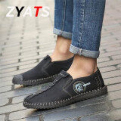 ZYATS รองเท้าส้นเตี้ยผู้ชายหนังรองเท้าหนังนิ่มรองเท้าโลฟเฟอร์ลำลองรองเท้าสลิปออนขนาดใหญ่38-46สีดำ