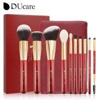 Ducare 10ชิ้นชุด Kuas Rias สีแดงอายแชโดว์แป้งรองพื้นคิ้วคอนทัวร์แปรงเครื่องสำอางผสม Maquillage พร้อมถุง