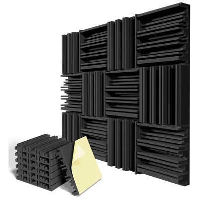 12 Pack 12x12x2Inch Acoustic Foam High Resilience Sound Proofing Padding Wall Soundproofing Panels Black