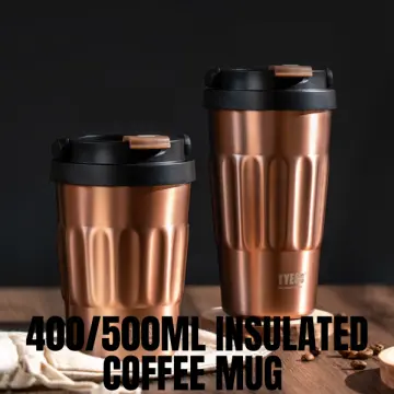 500ml Insulated Travel Coffee Cup Double Wall Leak-Proof Thermos Mug Vacuum  Stainless Steel Tea Tumbler with Lid and Handle
